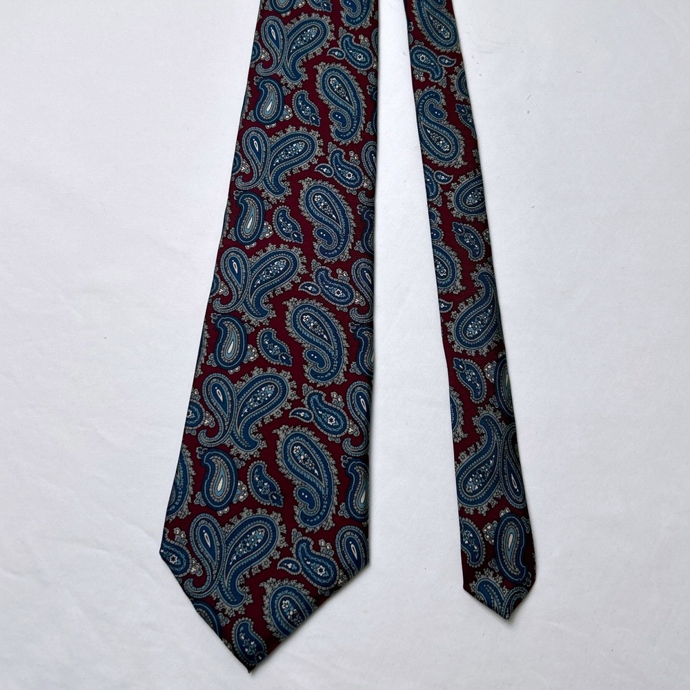 Bert Pulitzer Mens Vintage Paisley Silk Classic Necktie 58 Inch Burgundy Blue